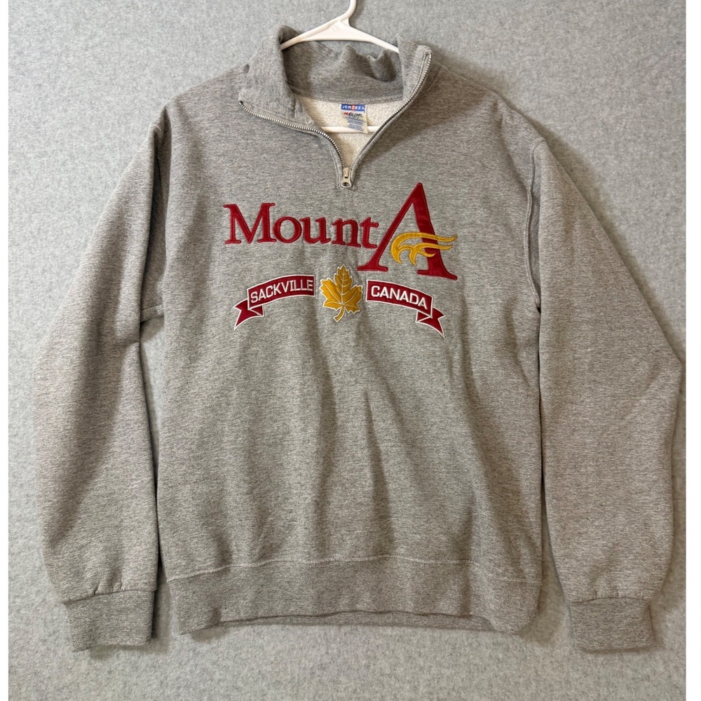Vintage Y2K Mount Allison University Jerzees Quarter Zip Sweatshirt Canada Small